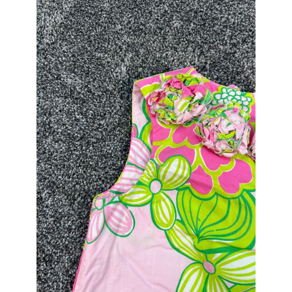 Lilly Pulitzer Floral Rosette Neck Shift Dress Pink Green Girls Size 2 - Picture 7 of 10